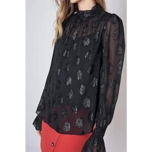 Do + Be Mock Neck Woven Blouse Black Size S